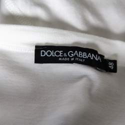 مملوكة مسبقًا Dolce & Gabbana White Cotton Calcio Italia Shoulder Stripe Detail V-Neck T-Shirt M
