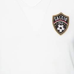 مملوكة مسبقًا Dolce & Gabbana White Cotton Calcio Italia Shoulder Stripe Detail V-Neck T-Shirt M