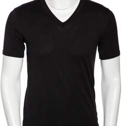 Pre Owned Dolce & Gabbana Black Cotton Jersey V Neck T-Shirt S