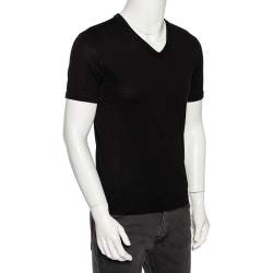 Pre Owned Dolce & Gabbana Black Cotton Jersey V Neck T-Shirt S