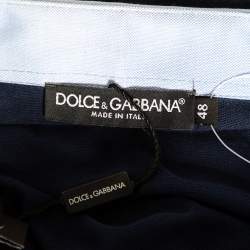 Pre Owned تي شيرت بولو دولتشي أند غابانا جيرسيه أزرق كحلي مزين ياقة متباينة مقاس وسط (ميديوم)