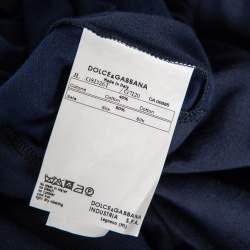 Pre Owned تي شيرت بولو دولتشي أند غابانا جيرسيه أزرق كحلي مزين ياقة متب اينة مقاس وسط (ميديوم)