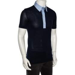 Pre Owned تي شيرت بولو دولتشي أند غابانا جيرسيه أزرق كحلي مزين ياقة متباينة مقاس وسط (ميديوم)