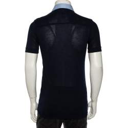 Pre Owned تي شيرت بولو دولتشي أند غابانا جيرسيه أزرق كحلي مزين ياقة متباينة مقاس وسط (ميديوم)