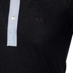 Pre Owned تي شيرت بولو دولتشي أند غابانا جيرسيه أزرق كحلي مزين ياقة متباينة مقاس وسط (ميديوم)