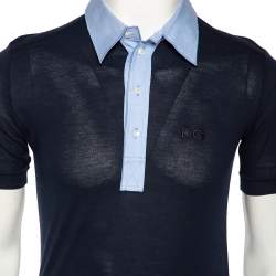 Pre Owned Dolce & Gabbana Navy Blue Jersey Contrast Collar Detail Polo T Shirt M