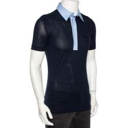 Pre Owned Dolce & Gabbana Navy Blue Jersey Contrast Collar Detail Polo T Shirt M