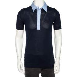 Pre Owned Dolce & Gabbana Navy Blue Jersey Contrast Collar Detail Polo T Shirt M