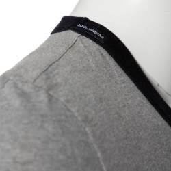 مملوكة مسبقًا Dolce & Gabbana Grey Cotton Boxe Napoli V Neck T Shirt M