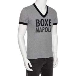 مملوكة مسبقًا Dolce & Gabbana Grey Cotton Boxe Napoli V Neck T Shirt M