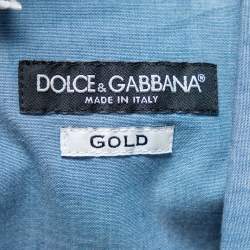 Pre Owned قميص دولتشي آند غابانا أزرق فاتح قطن مزين بجيب مقاس كبير جدًا - إكس لارج