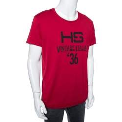 Pre Owned تي شيرت دولتشي آند غابانا جيرسيه أحمر برقبة دائرية مطبوعة مقاس كبير - لارج