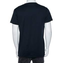 Pre Owned Dolce & Gabbana Navy Blue Jersey Contrast Trim Detail T-Shirt L 