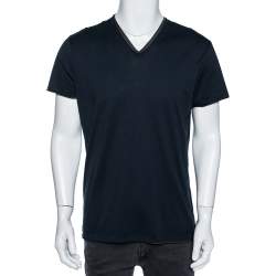 Pre Owned Dolce & Gabbana Navy Blue Jersey Contrast Trim Detail T-Shirt L 