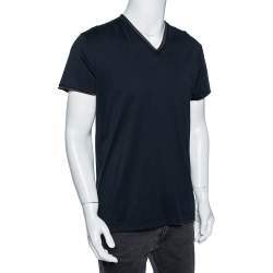 Pre Owned Dolce & Gabbana Navy Blue Jersey Contrast Trim Detail T-Shirt L 
