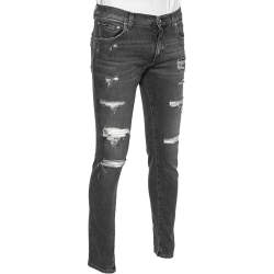 Pre Owned بنطلون جينز سكيني دولتشي أند غابانا دينم رصاصي نمط ممزق مقاس متوسط - ميديوم