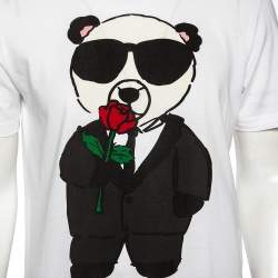 Pre Owned Dolce & Gabbana White Panda Printed Cotton Crewneck T-Shirt L