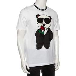 Pre Owned Dolce & Gabbana White Panda Printed Cotton Crewneck T-Shirt L