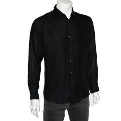 Pre Owned Dolce & Gabbana Black Linen Button Front Shirt L 