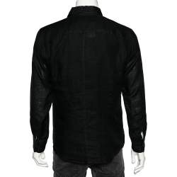 Pre Owned Dolce & Gabbana Black Linen Button Front Shirt L 