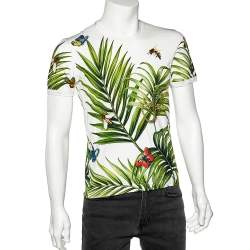 Pre Owned Dolce & Gabbana White Palermo Tropical Printed Cotton Crewneck T-Shirt M