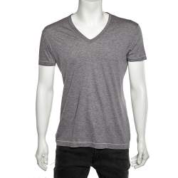 Pre Owned Dolce & Gabbana Grey Cotton V-Neck T-Shirt M