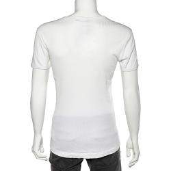 مملوكة مسبقًا تي شيرت دولتشي أند غابانا تريكو مضلع أبيض رقبة حرف في مقاس كبير - لارج