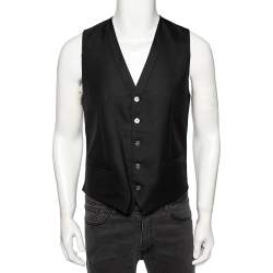 مملوكة مسبقًا Dolce & Gabbana Black Patterned Wool Button Front Waistcoat M