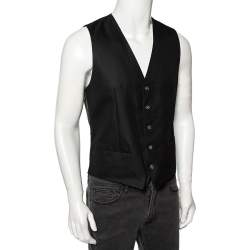 مملوكة مسبقًا Dolce & Gabbana Black Patterned Wool Button Front Waistcoat M