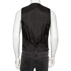 مملوكة مسبقًا Dolce & Gabbana Black Patterned Wool Button Front Waistcoat M