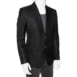 Dolce & Gabbana Black Patterned Wool Single Breasted Blazer M