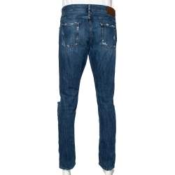 Pre Owned Dolce & Gabbana Blue Distressed Denim Regular Fit Jeans L