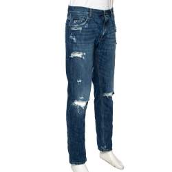 Pre Owned Dolce & Gabbana Blue Distressed Denim Regular Fit Jeans L