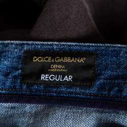 Pre Owned Dolce & Gabbana Blue Distressed Denim Regular Fit Jeans L