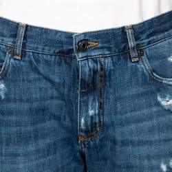 Pre Owned Dolce & Gabbana Blue Distressed Denim Regular Fit Jeans L