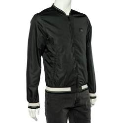 Pre Owned Dolce & Gabbana Dark Green Synthetic Rib Knit Trimmed Bomber Jacket S 
