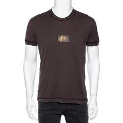 Pre Owned تي شيرت دولتشي أند غابانا راويدج قطن بني مطبوع رقبة مستديرة مقاس متوسط - ميديوم