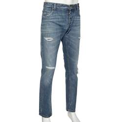 Pre Owned Dolce & Gabbana Blue Distressed Denim Tapered Jeans XL 