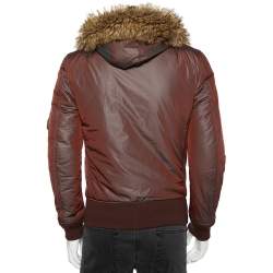 Pre Owned جاكت دولتشي أند غابانا سحاب أمامي هودد بطانة فرو اصطناعي لونين مقاس صغير