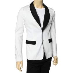 Pre Owned Dolce & Gabbana White Contrast Detail Button Front Blazer M