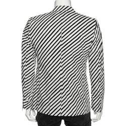 Pre Owned Dolce & Gabbana Monochrome Striped Cotton Button Front Blazer M