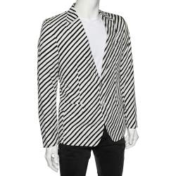 Pre Owned Dolce & Gabbana Monochrome Striped Cotton Button Front Blazer M