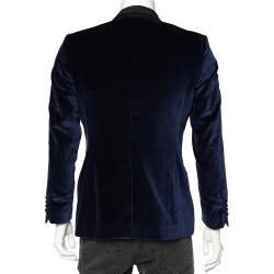 Pre Owned بليزر دولتشي أند غابانا حافة مغايرة قطيفة كحلي مقاس متوسط