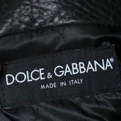 Pre Owned Dolce & Gabbana Black Leather & Cotton Layered Zip Front Jacket S
