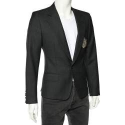 Pre Owned بليزر دولتشي أند غابانا مطرز شعار تاج صوف رمادي مقاس صغير