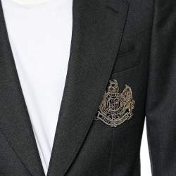 Pre Owned بليزر دولتشي أند غابانا مطرز شعار تاج صوف رمادي مقاس صغير