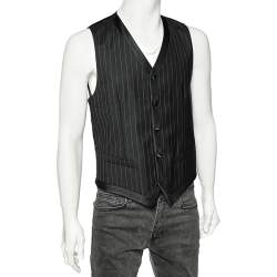 مملوكة مسبقًا فيست دولتشي أند غابانا صوف أسود مخطط حواف ساتان مقاس متوسط - ميديوم