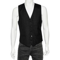 Pre Owned Dolce & Gabbana Black Dotted Wool & Silk Vest M