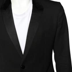 Pre Owned Dolce & Gabbana Black Wool Blend Velvet Trim Blazer M