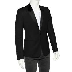 Pre Owned Dolce & Gabbana Black Wool Blend Velvet Trim Blazer M